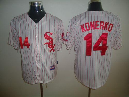 White Sox #14 Paul Konerko White Red Strip Stitched MLB Jersey - Click Image to Close